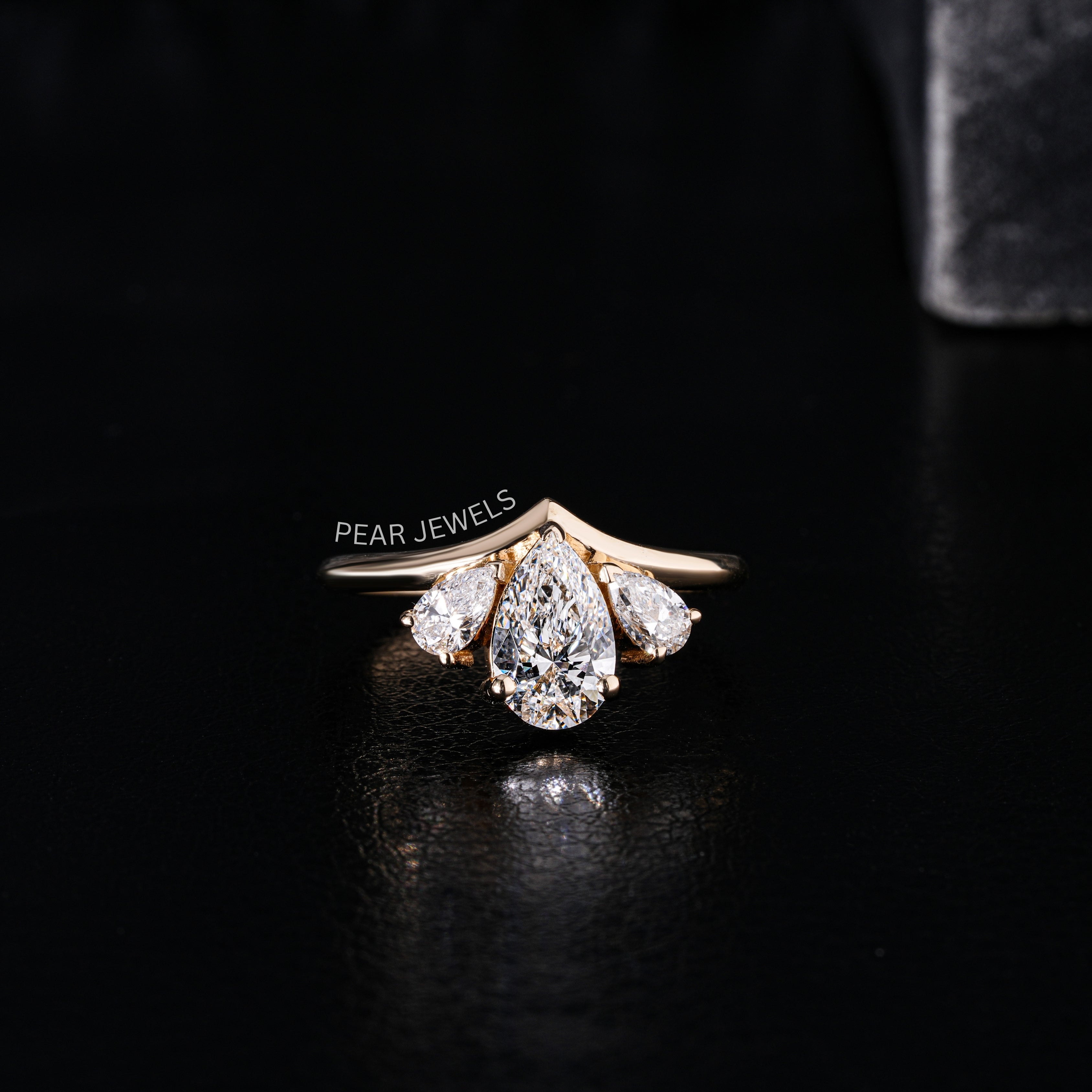 1.0Ct Pear Three Stone Fancy Labgrown Diamond Ring - Pear Jewels